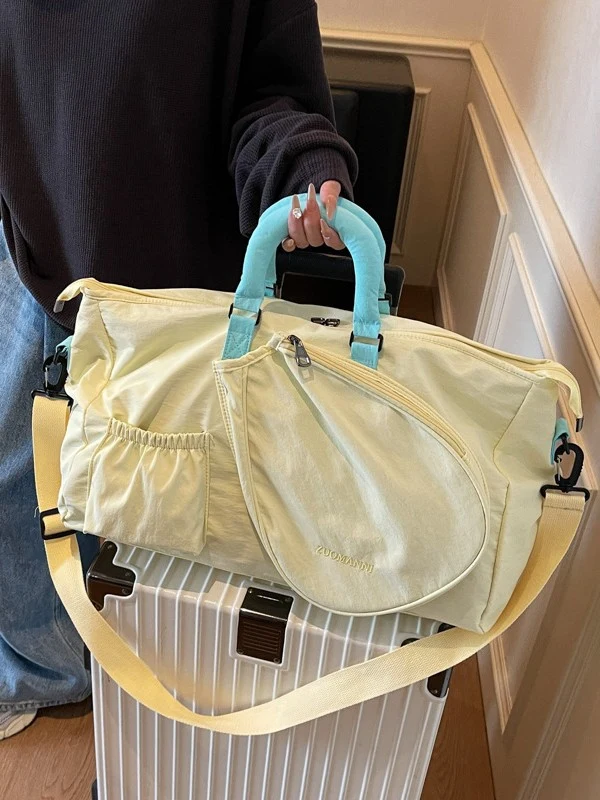 Pale Yellow / Aqua sample — hand carry; equipment and luggage shown for illustration.