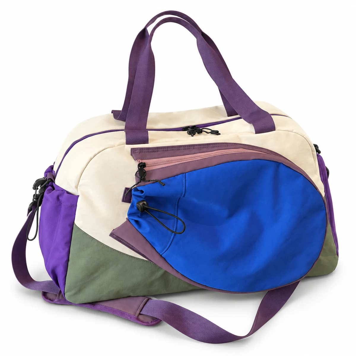 Colorblock Racket Duffel with Shoe Storage — Royal Blue / Cream / Sage