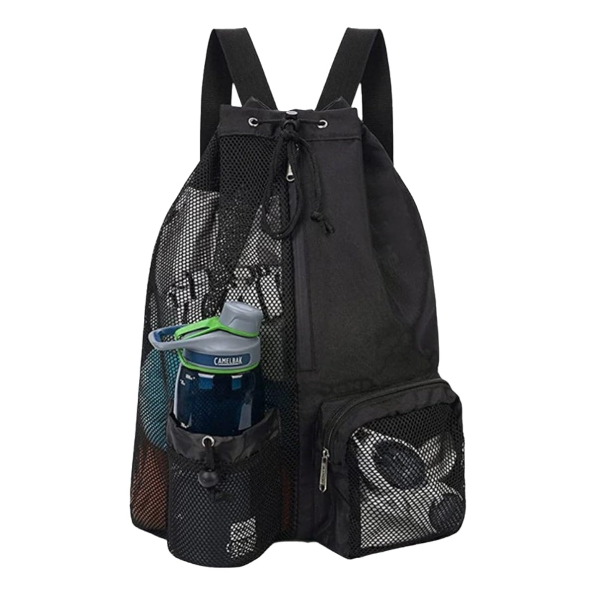 Pool to Gym Mesh Drawstring Backpack — Black