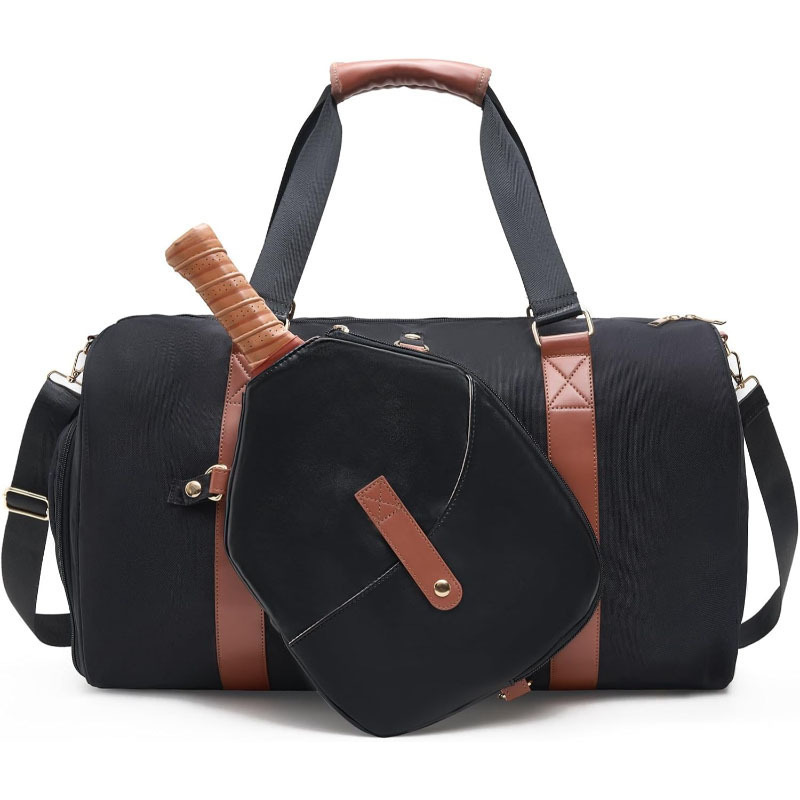 Courtside Pickleball Duffel with Paddle Pouch — Black / Tan