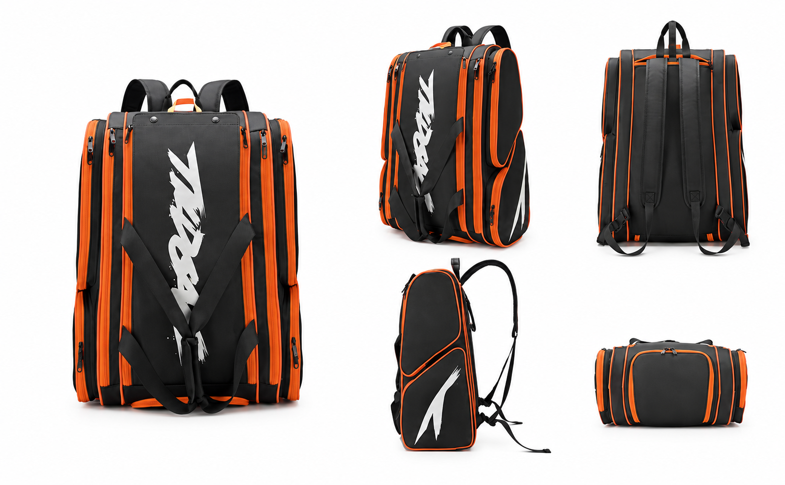 Multiple views of one Black / Orange sample; one bag per listed unit.